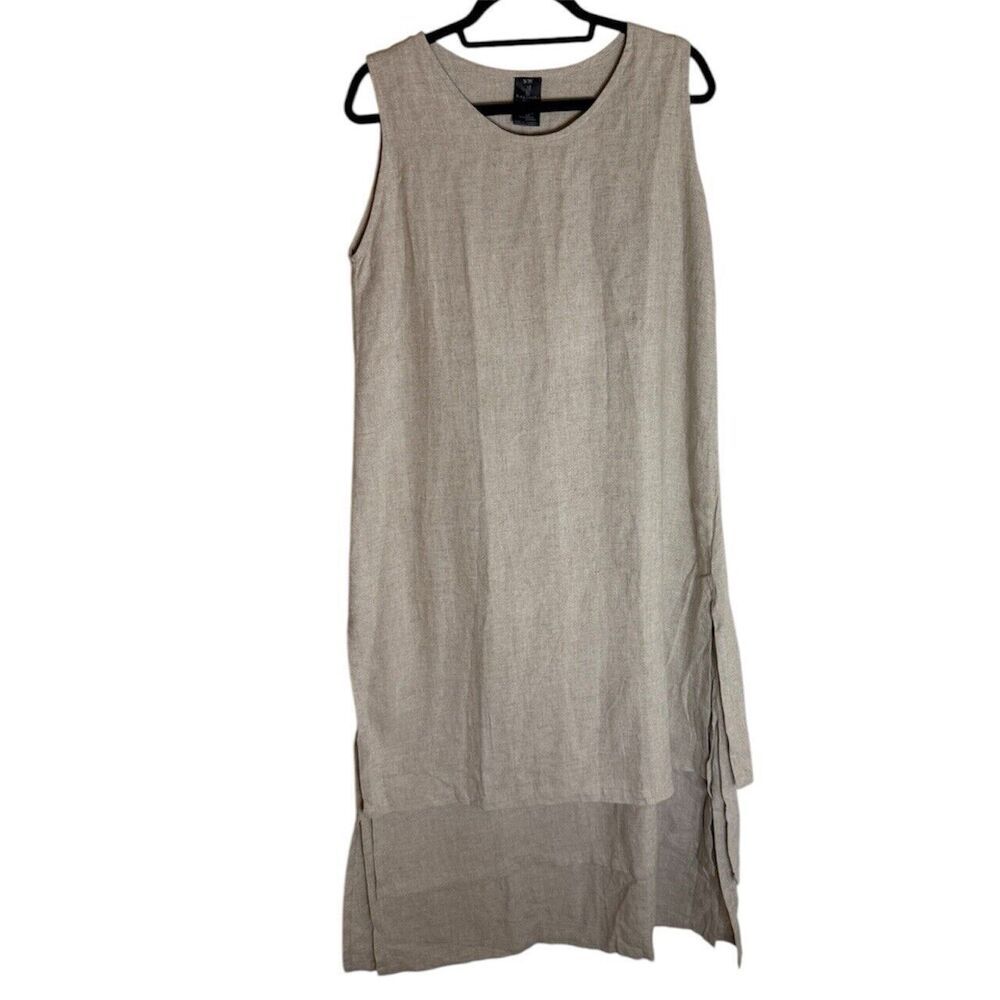 Kaliyana Linen Blend Maxi Tank Dress Layered Lagenlook Size Small Medium Beige